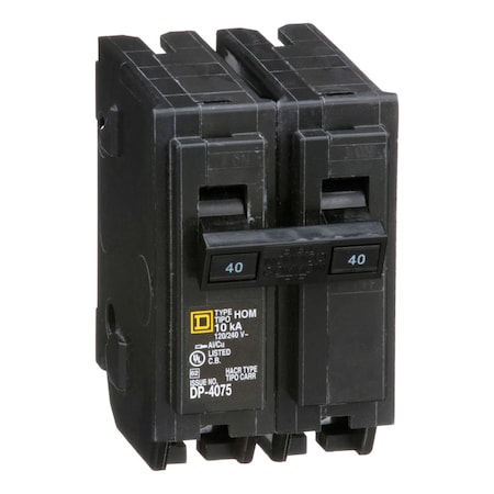 Square D Miniature Circuit Breaker, HOM Series, 40A, 2 Pole, 120/240V AC, 10kA HOM240CP